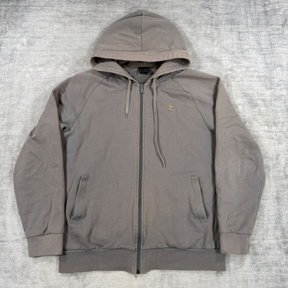 Lacoste Sweatshirt Womens 6 Grey Full Zip Gold Trim Hoodie Logo Faded Grunge